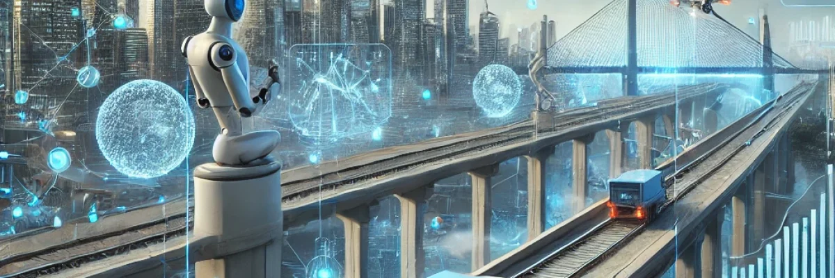 A futuristic illustration depicting the future of structural monitoring and maintenance